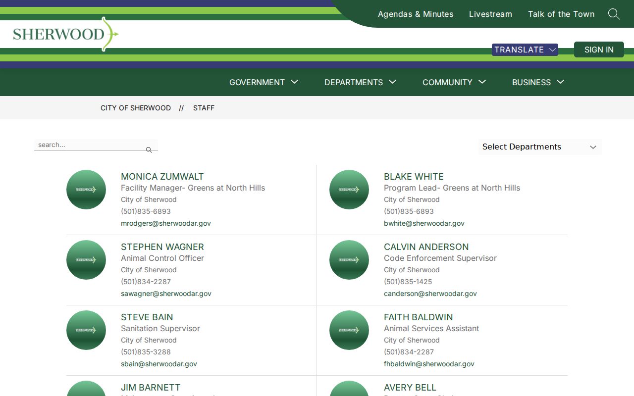 Sherwood neighbors city public staff directory