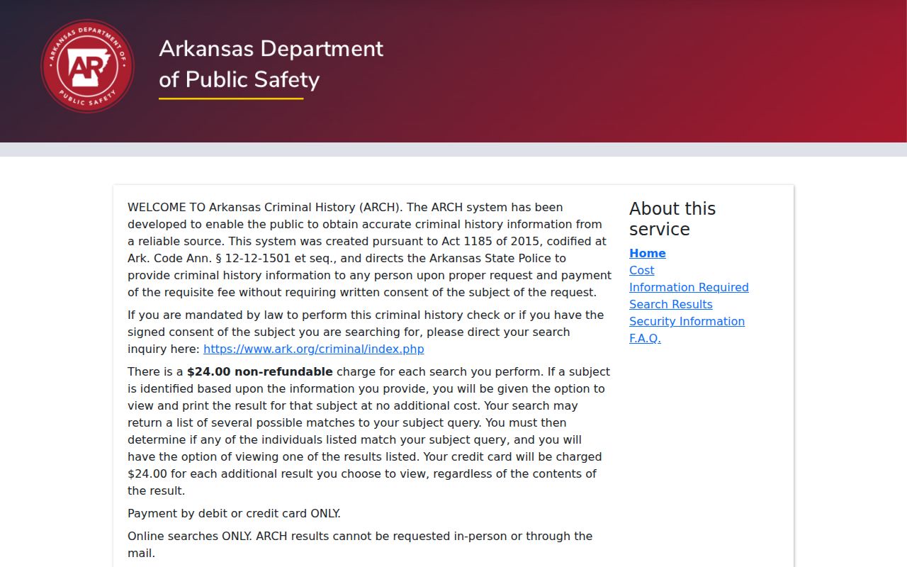 Sherwood resident lookup using the official Arkansas ARCH form