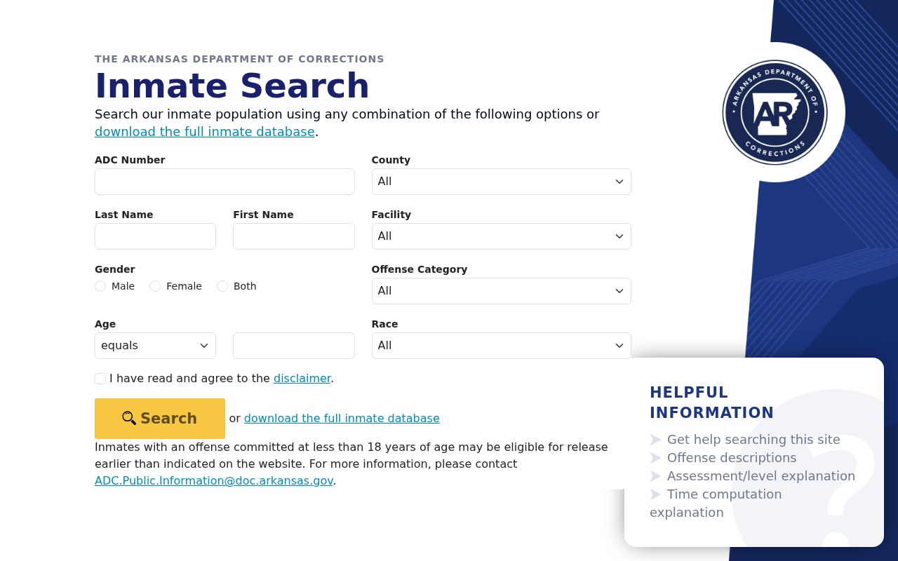 Sherwood resident lookup through the Arkansas inmate name search