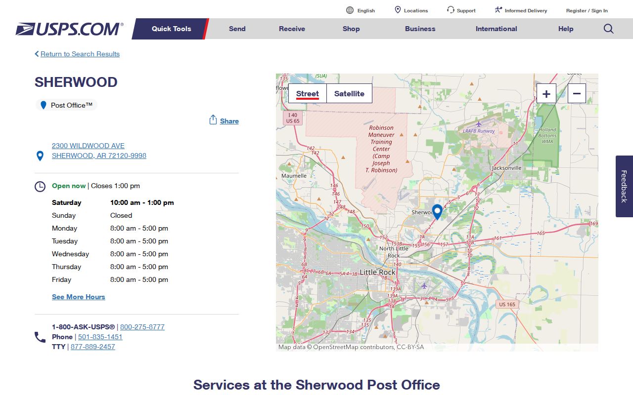 Sherwood ZIP code directory view of the official USPS facility